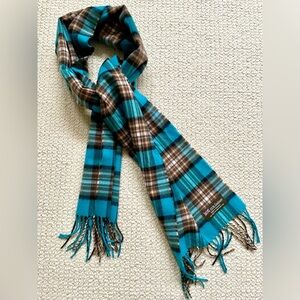 James Pringle Weavers 100% Cashmere Scarf | Turquoise Tartan Plaid